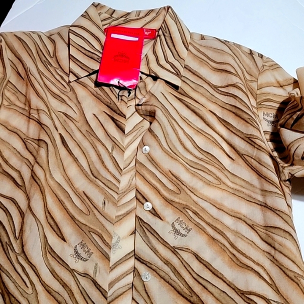 Nwdft Vintage MCM The Golden Jeans Wool Logo Mother of Pearl Buttons Down IT 42 - Picture 2 of 16